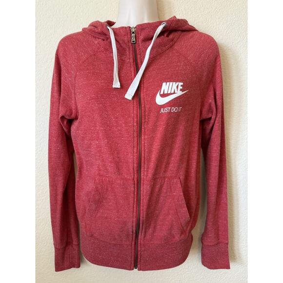 Nike Heather Red Logo Just Do it Lightweight Full Zip Up Hoodie Jacket Size XS - Picture 1 of 3